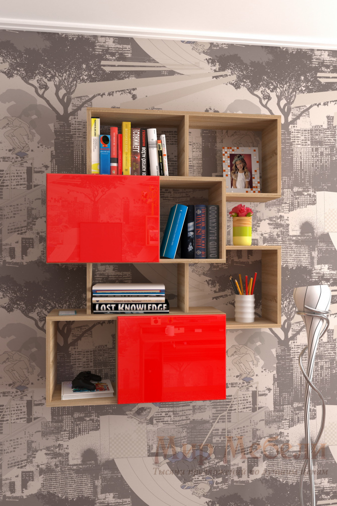 полка для книг Мебелеф-10 красный глянец.jpg