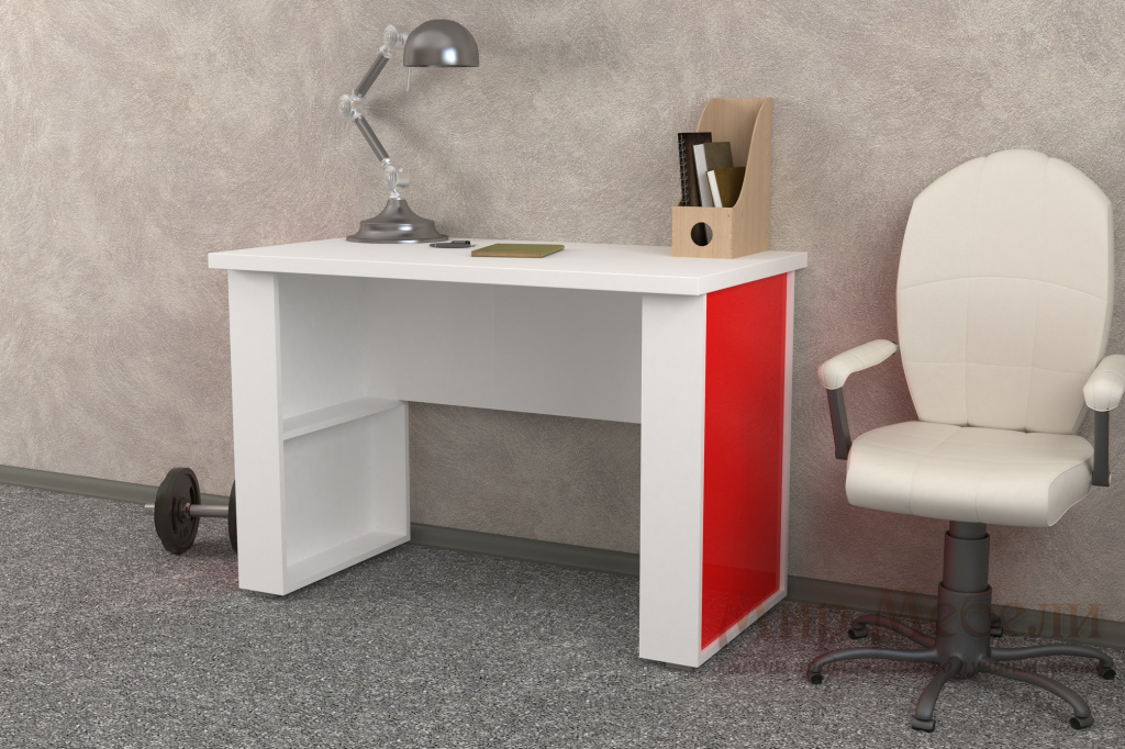 письменный стол Мебелеф 23 белый - красный глянец.jpg