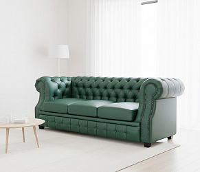 Диван "Честер Лофт" зеленый 3-х местный