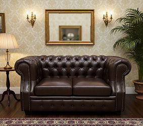 Диван "Честер Лофт" коричневый 2-х местный