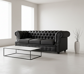 Диван "Честер Лофт" черный 3-х местный