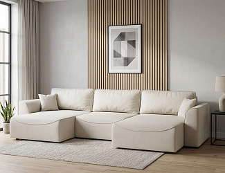 Угловой диван П-образный "Рафаэль" велюр зара крем 02