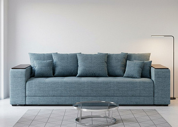 Прямой диван "Дубай" еврокнижка, рогожка дрим блю